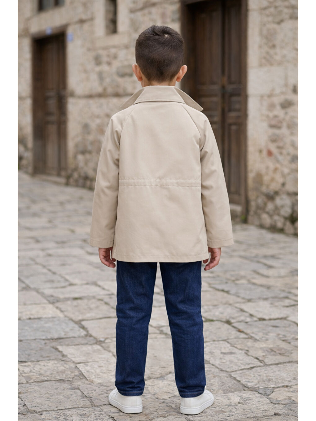 Ekru Erkek Çocuk Keten Trençkotlu Gömlek Tişört Pantolonlu Takım TKM7588-3