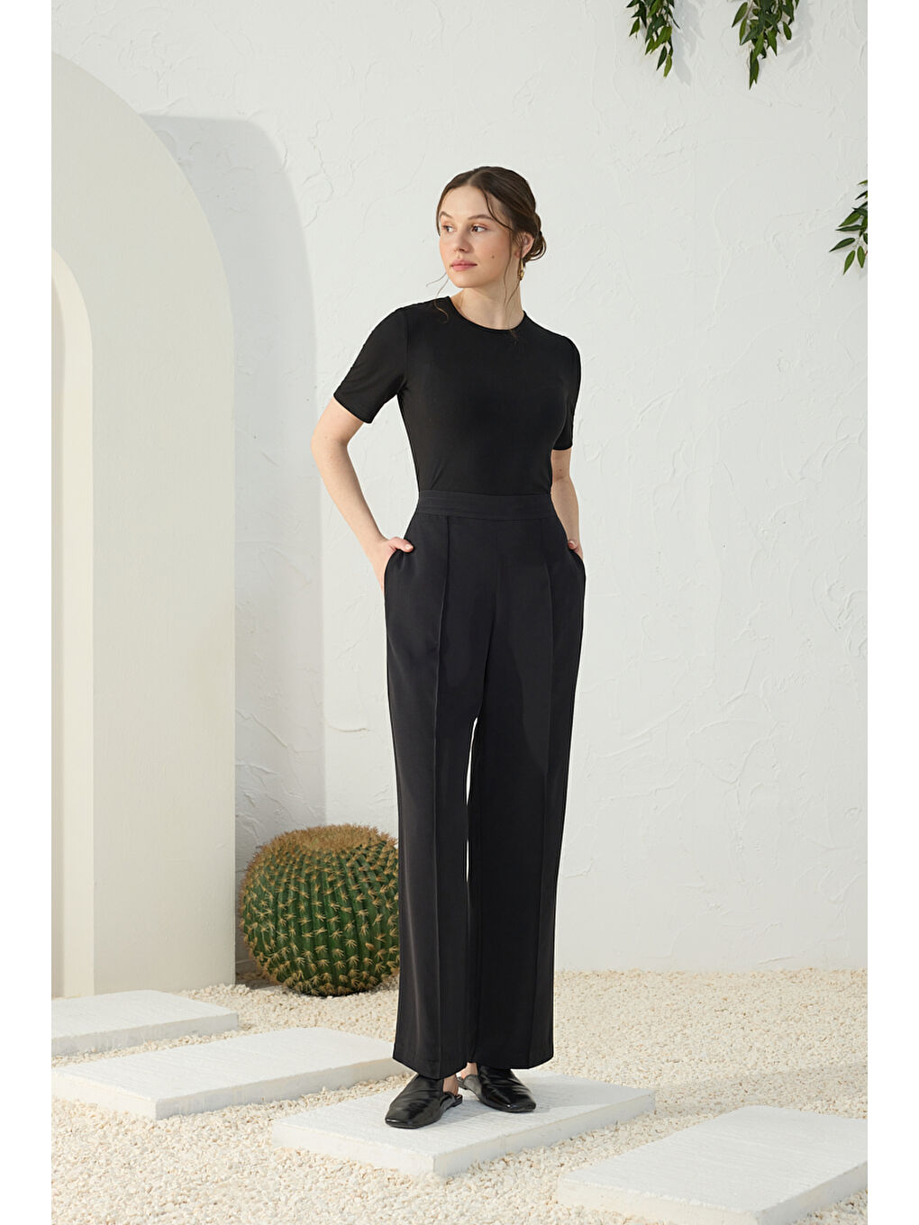 Siyah Viscon Pantolon-4