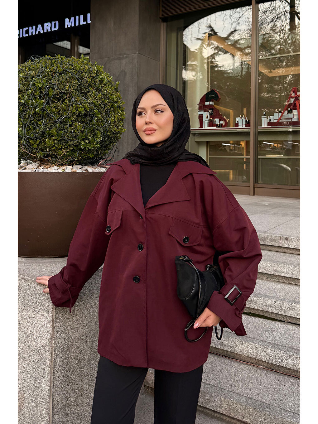 Kadın Kruvaze Yaka Trenç Bordo-2