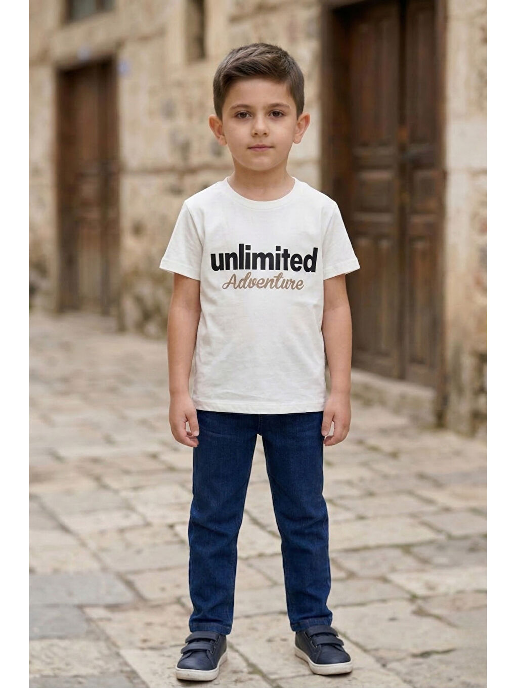 Ekru Erkek Çocuk Keten Trençkotlu Gömlek Tişört Pantolonlu Takım TKM7588-5