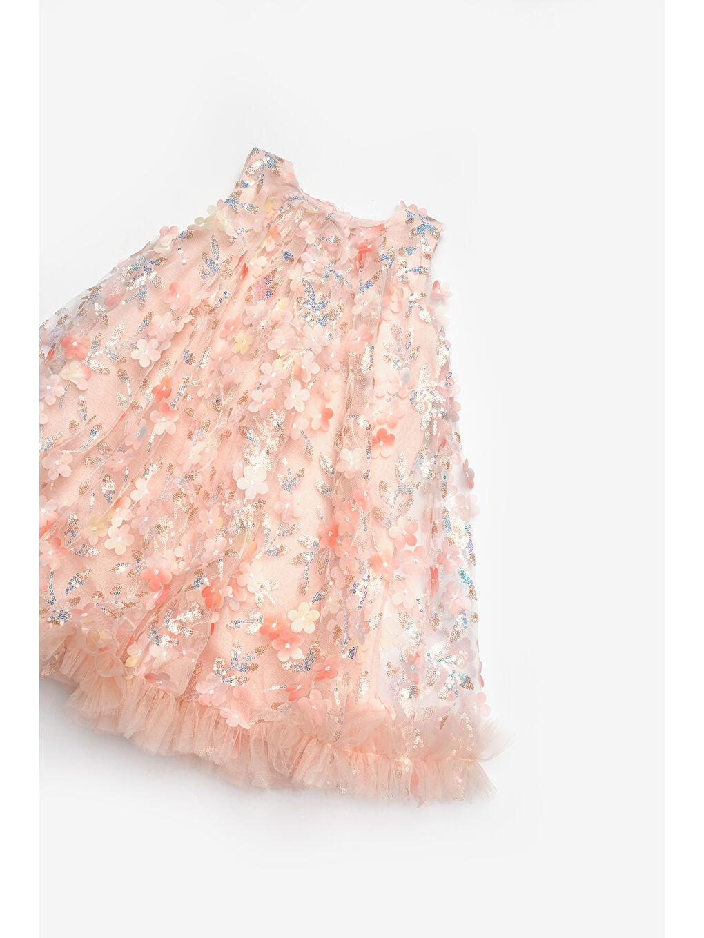 Pembe Somon Çiçek Kabartmalı Kız Çocuk Elbise - Ivory-6