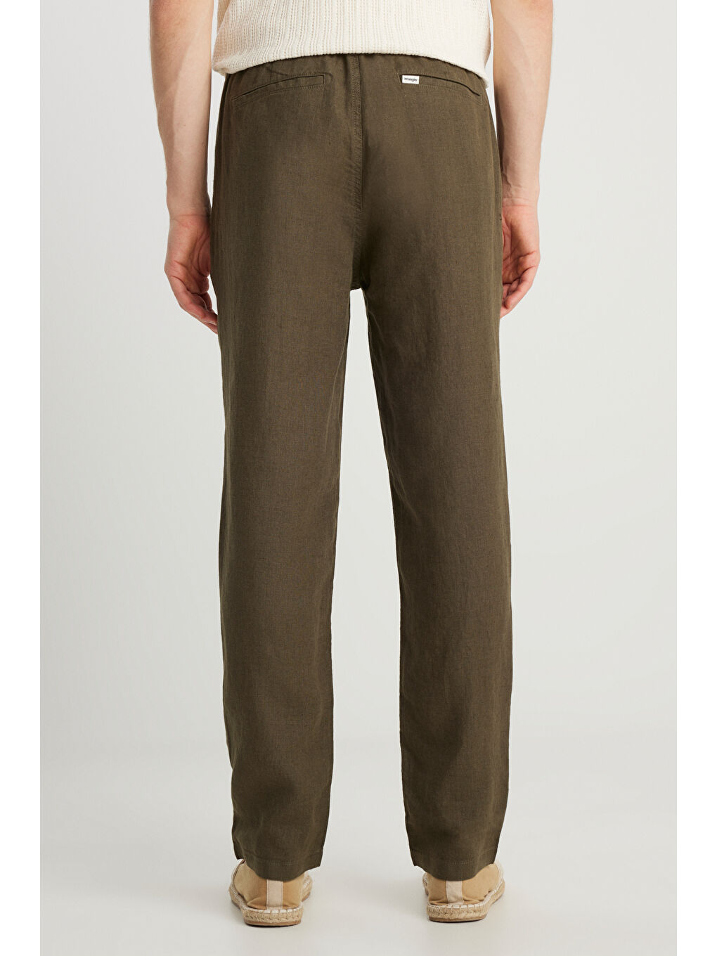 %100 Keten Regular Fit Normal Kesim Normal Bel Düz Paça Haki Pantolon-3