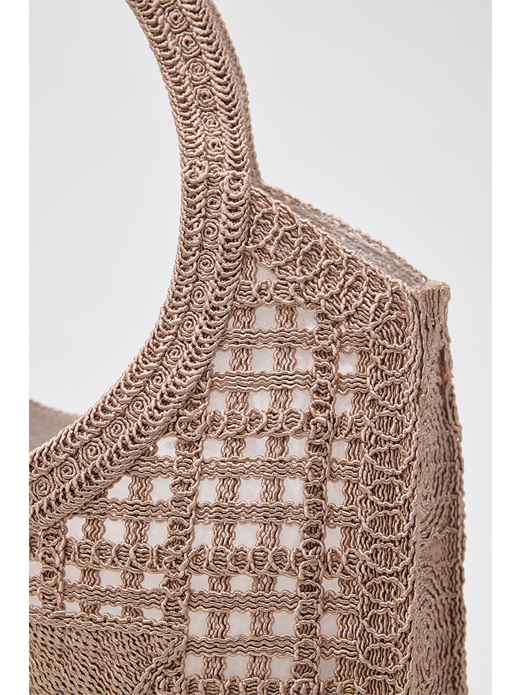Bej Vicolo Handmade Makrome Tote Çanta Vizon-5