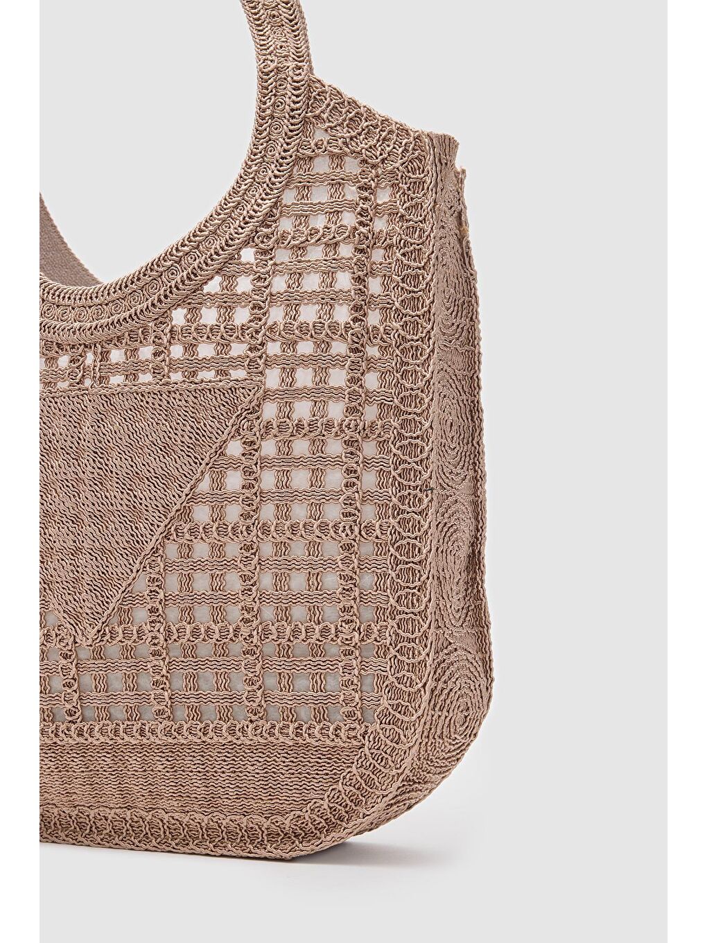 Bej Vicolo Handmade Makrome Tote Çanta Vizon-6
