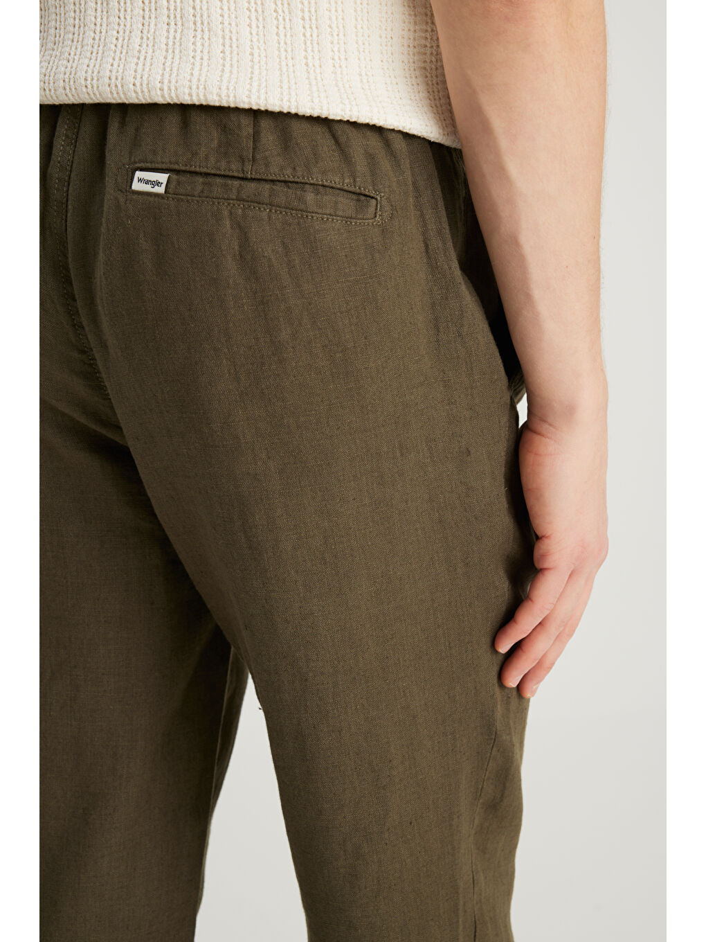 %100 Keten Regular Fit Normal Kesim Normal Bel Düz Paça Haki Pantolon-4