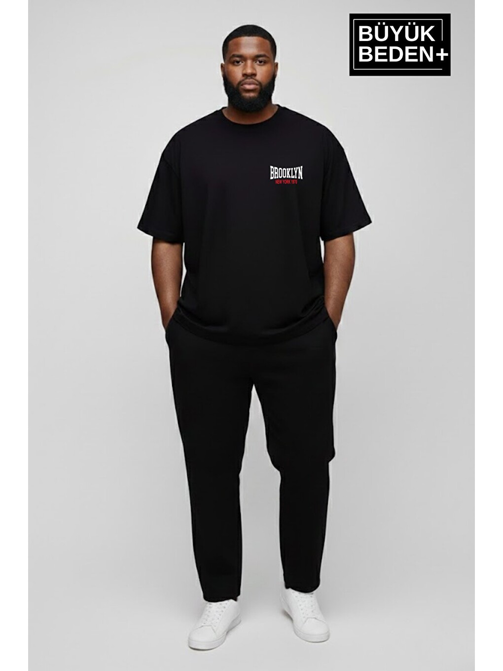 Siyah Erkek Büyük Beden Brooklyn 1970 Baskılı 3xl-6xl Bisiklet Yaka Tshırt Spr26bts510-03
