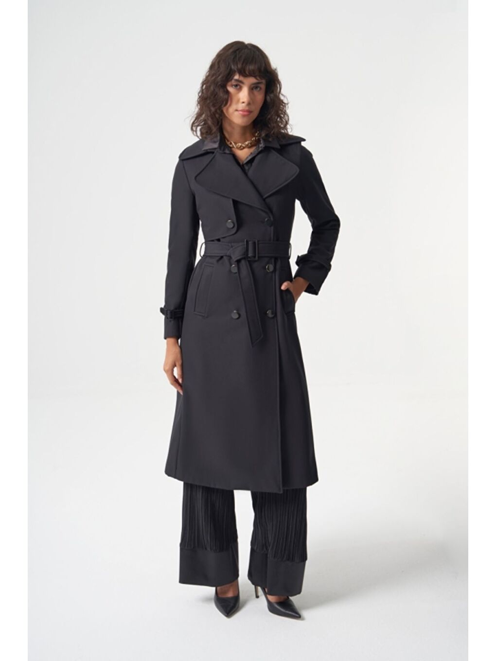 MZL Premium Siyah Uzun Trenç Kaşe Kaban-2