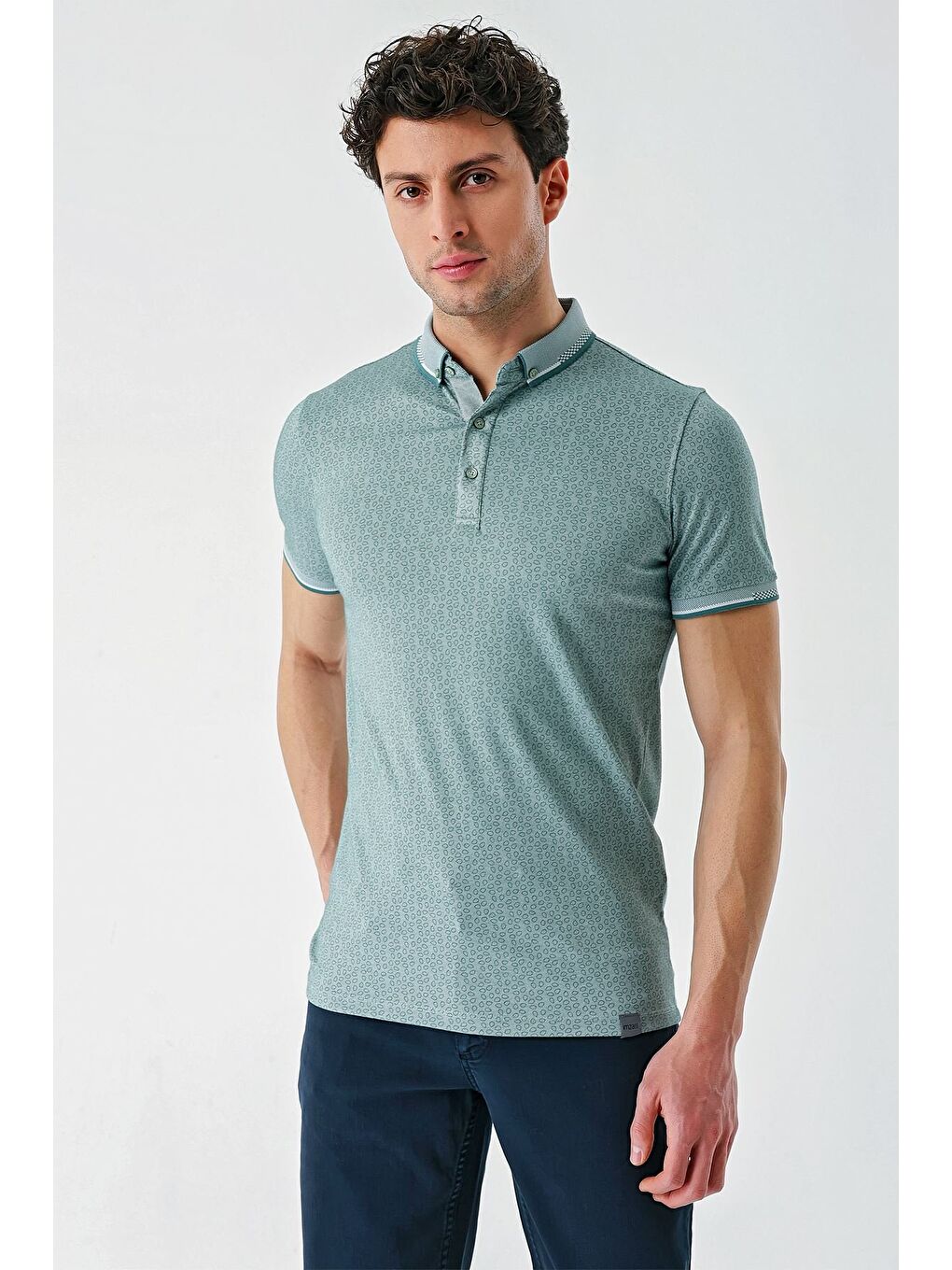 Kahverengi Koyu Vizon Baskılı Oxford Düğmeli Yaka Cepli Pamuklu Casual Slim Fit Dar Kesim Tişört 1011240177-2