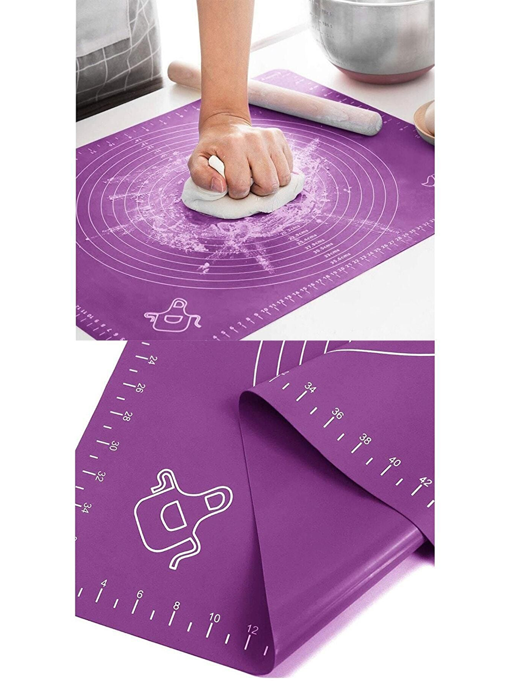 Karışık Büyük Boy 45x65 Cm Silikon Hamur Açma Matı Ve Hamur Kesme Spatula Seti-2