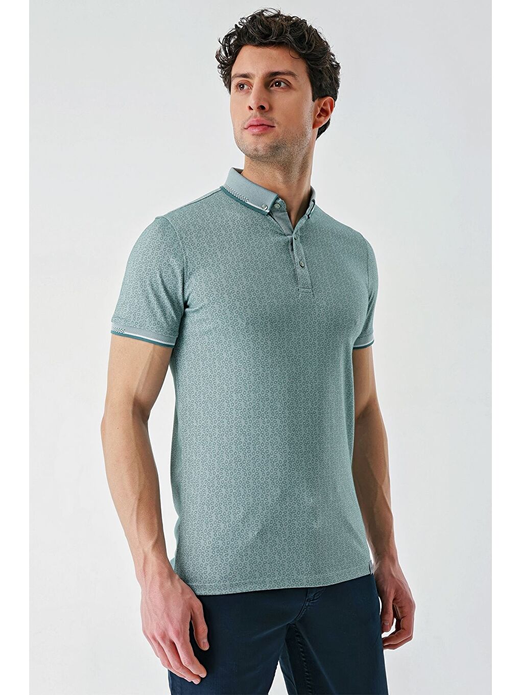 Kahverengi Koyu Vizon Baskılı Oxford Düğmeli Yaka Cepli Pamuklu Casual Slim Fit Dar Kesim Tişört 1011240177-4