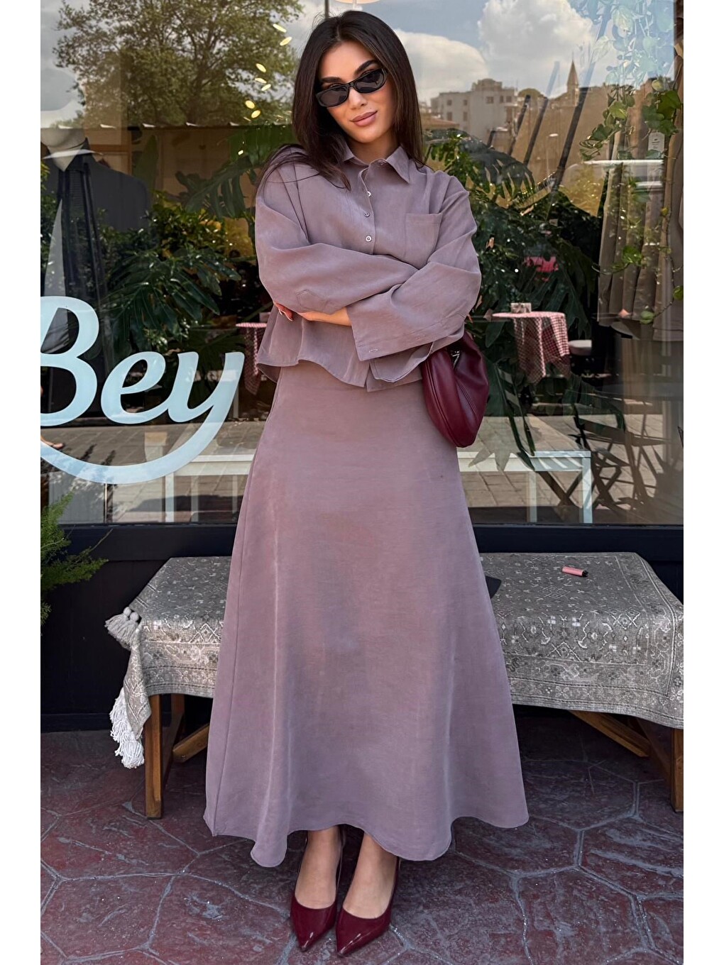 Bej Vizon Gömlek Etek Takım Mg2788