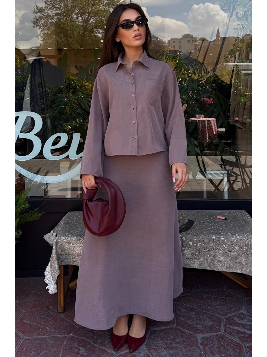 Bej Vizon Gömlek Etek Takım Mg2788-1