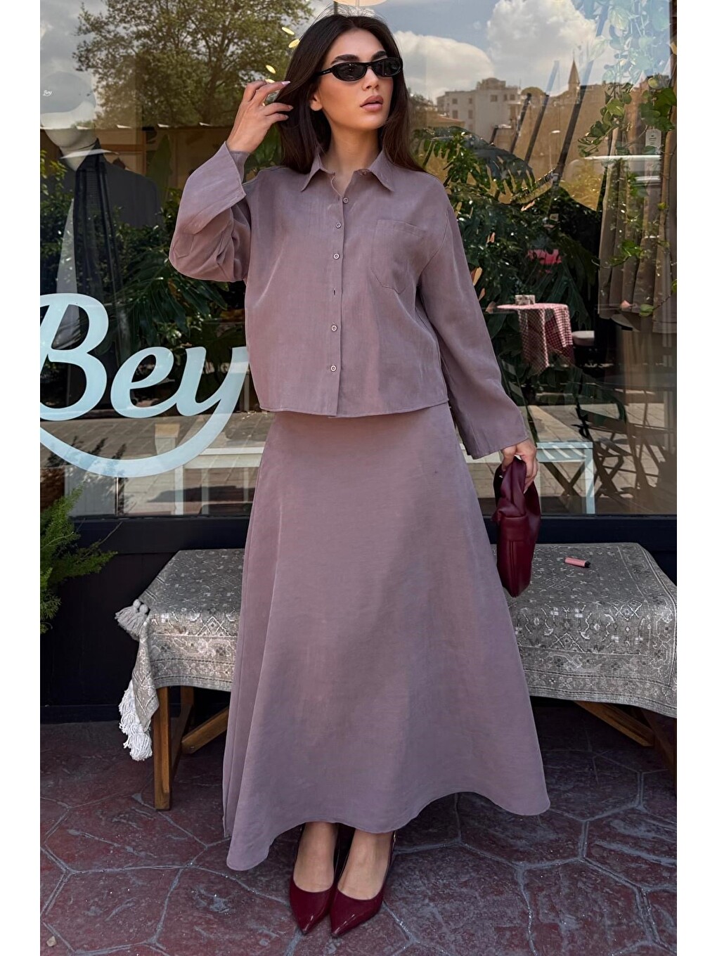 Bej Vizon Gömlek Etek Takım Mg2788-4