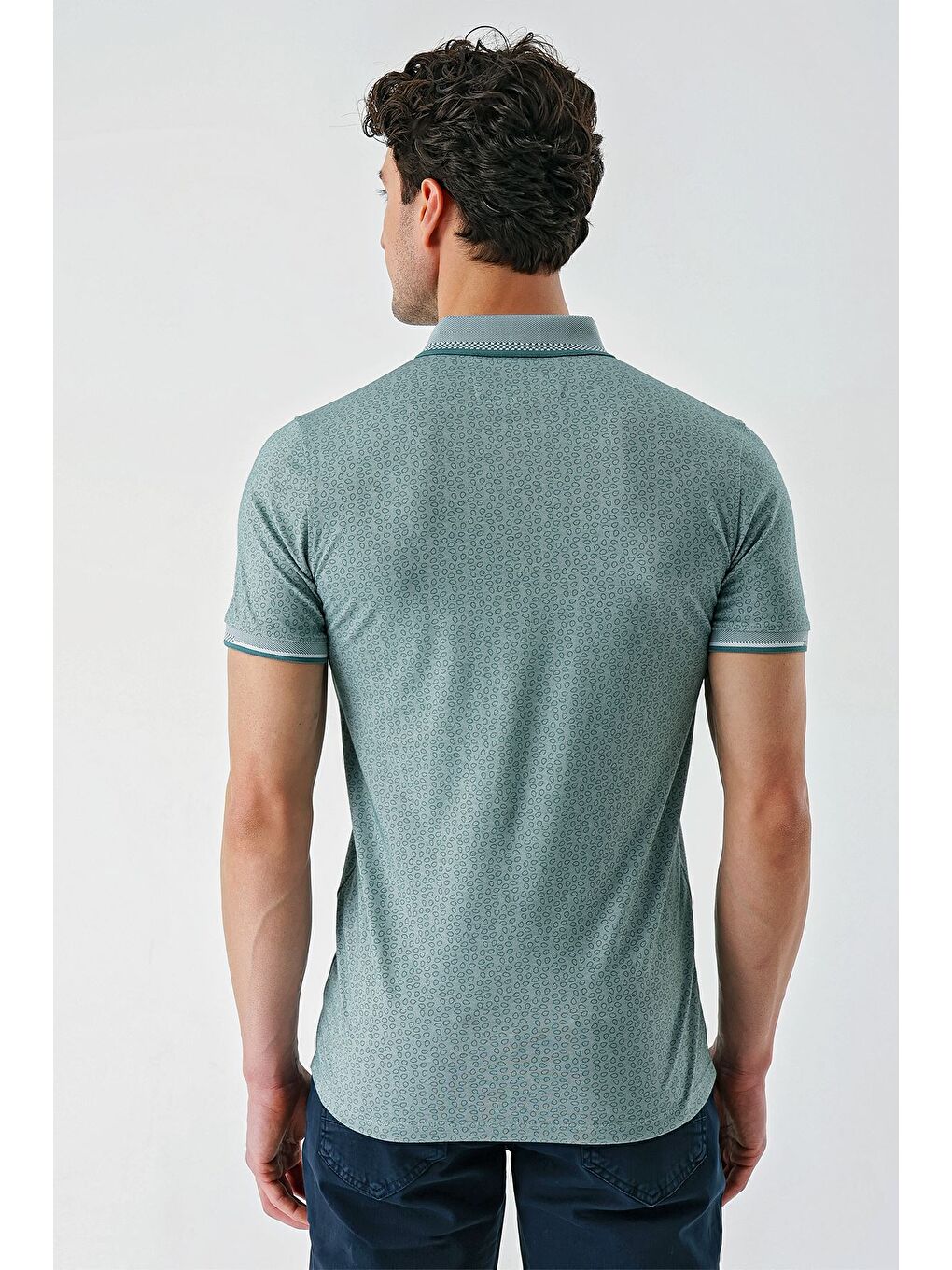 Kahverengi Koyu Vizon Baskılı Oxford Düğmeli Yaka Cepli Pamuklu Casual Slim Fit Dar Kesim Tişört 1011240177-6