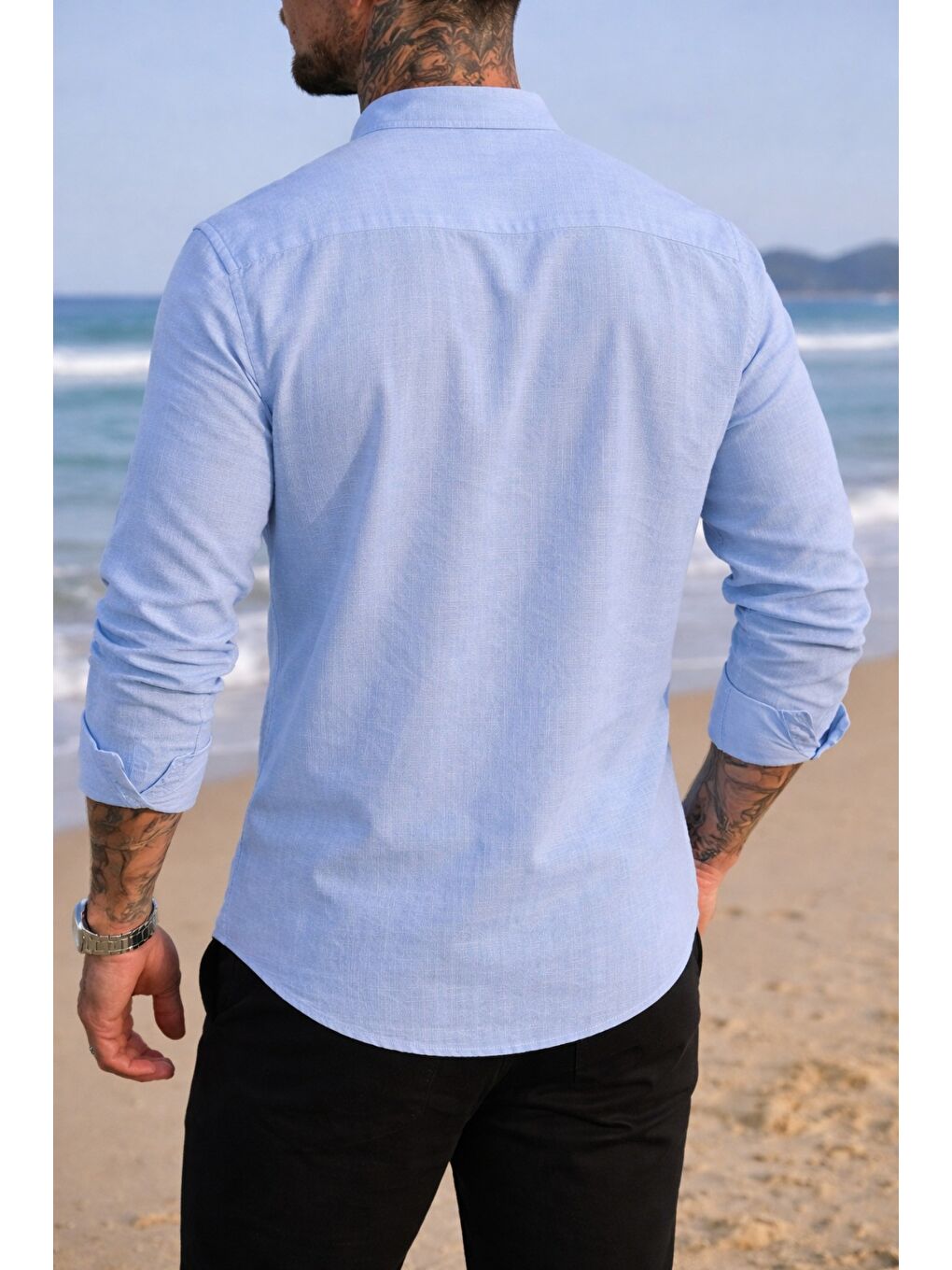 Mavi Erkek Regular Hakim Yaka Keten Görünümlü Gömlek-2