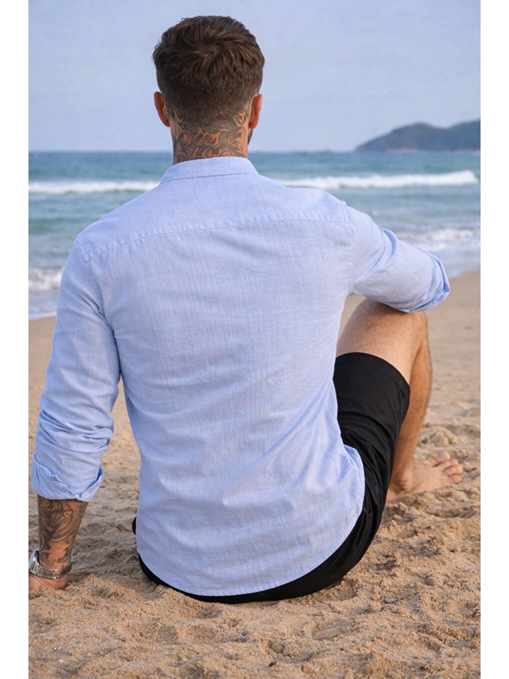 Mavi Erkek Regular Hakim Yaka Keten Görünümlü Gömlek-3