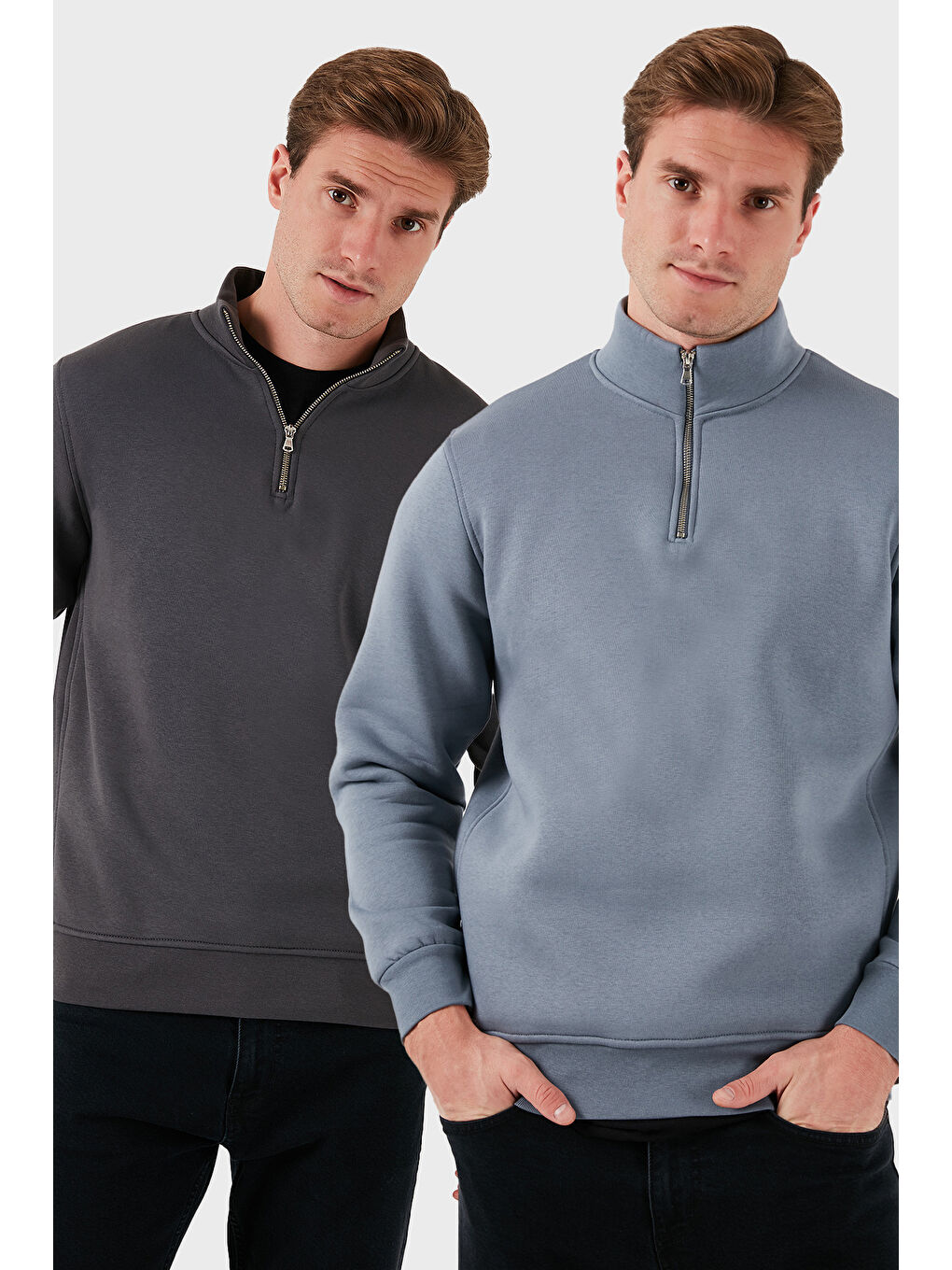 Antrasit Pamuklu Regular Fit Dik Yaka 2'li Paket Sweat 59052592S2