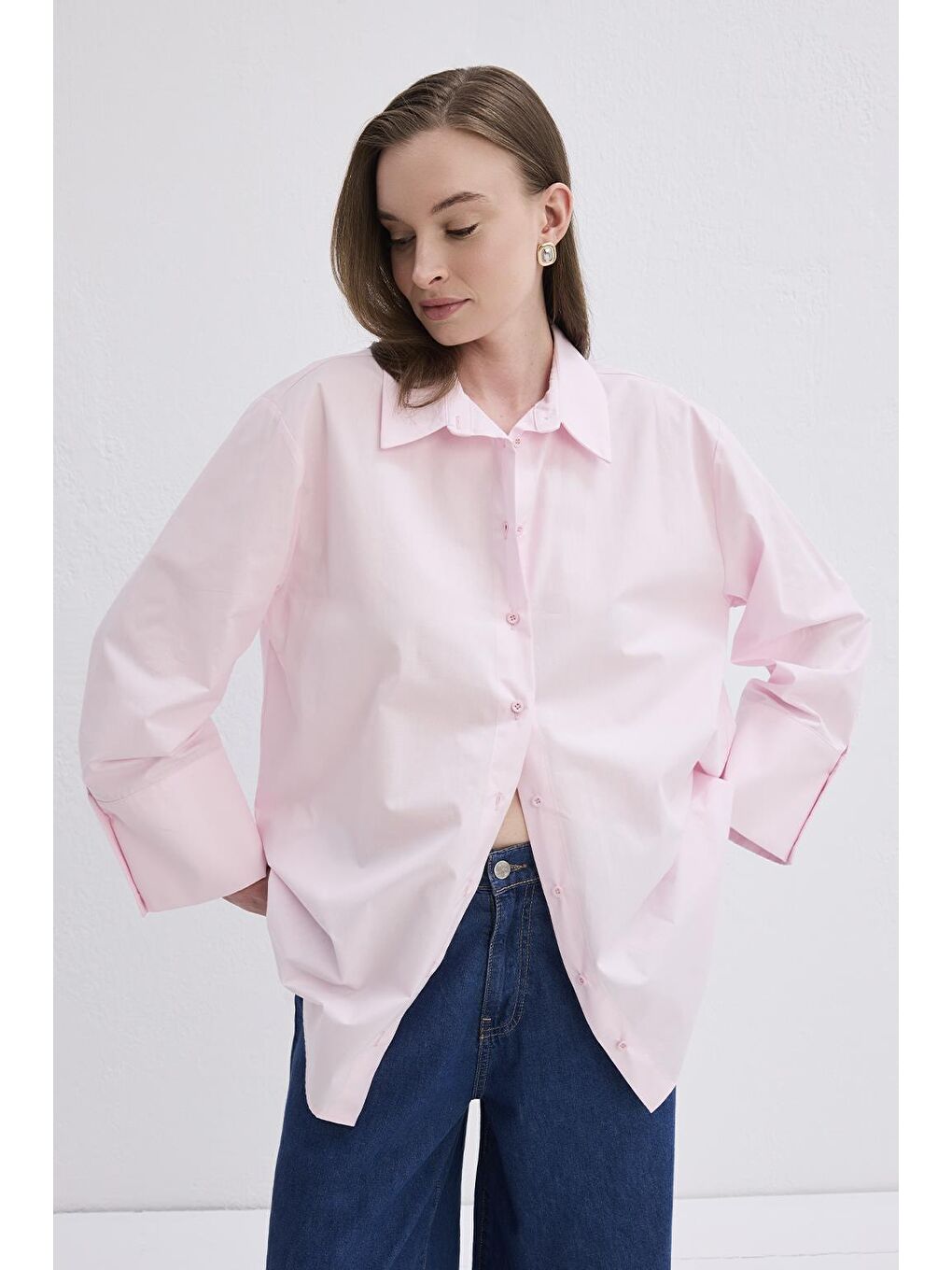 Madelin Manşetli Gömlek Pembe-2