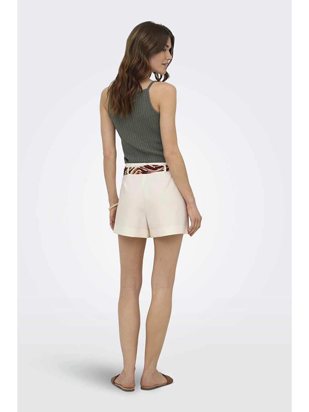 Ekru Onladora Regular Fit Yüksek Bel Bağlama Detaylı Short 15374573-2