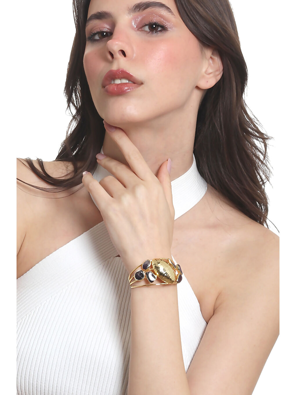 Karışık Kadın Ametist Doğal Taşlı Dört Telli El Yapımı Tasarım Bileklik-3