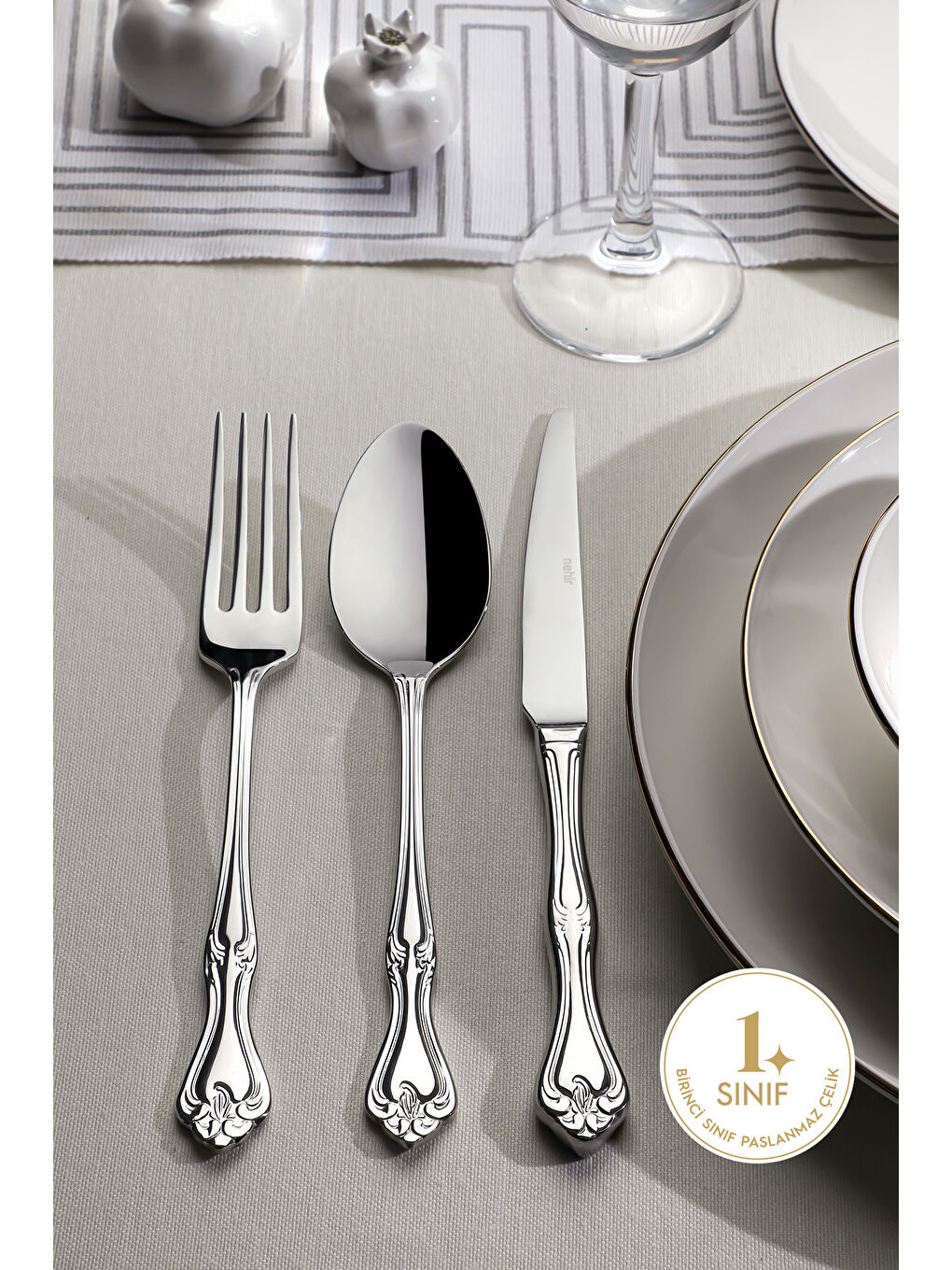 Gri Lalezar Sade 12 Kişilik 72 Parça Kutulu Çatal Kaşık Bıçak Takımı-3