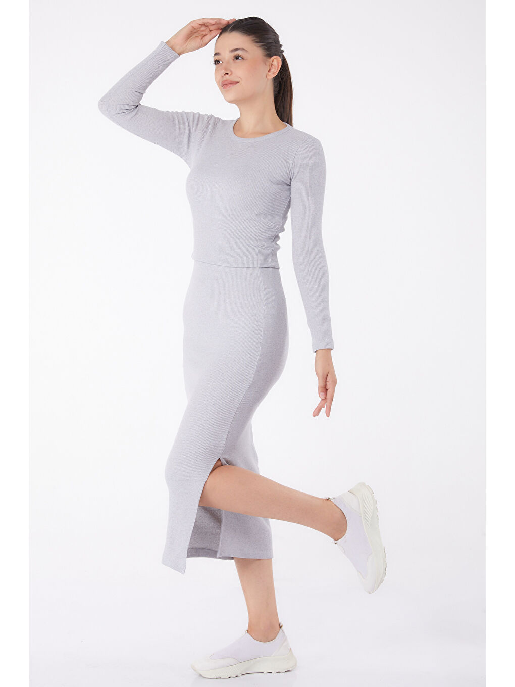 Yırtmaçlı İkili Takım Gri - 26124