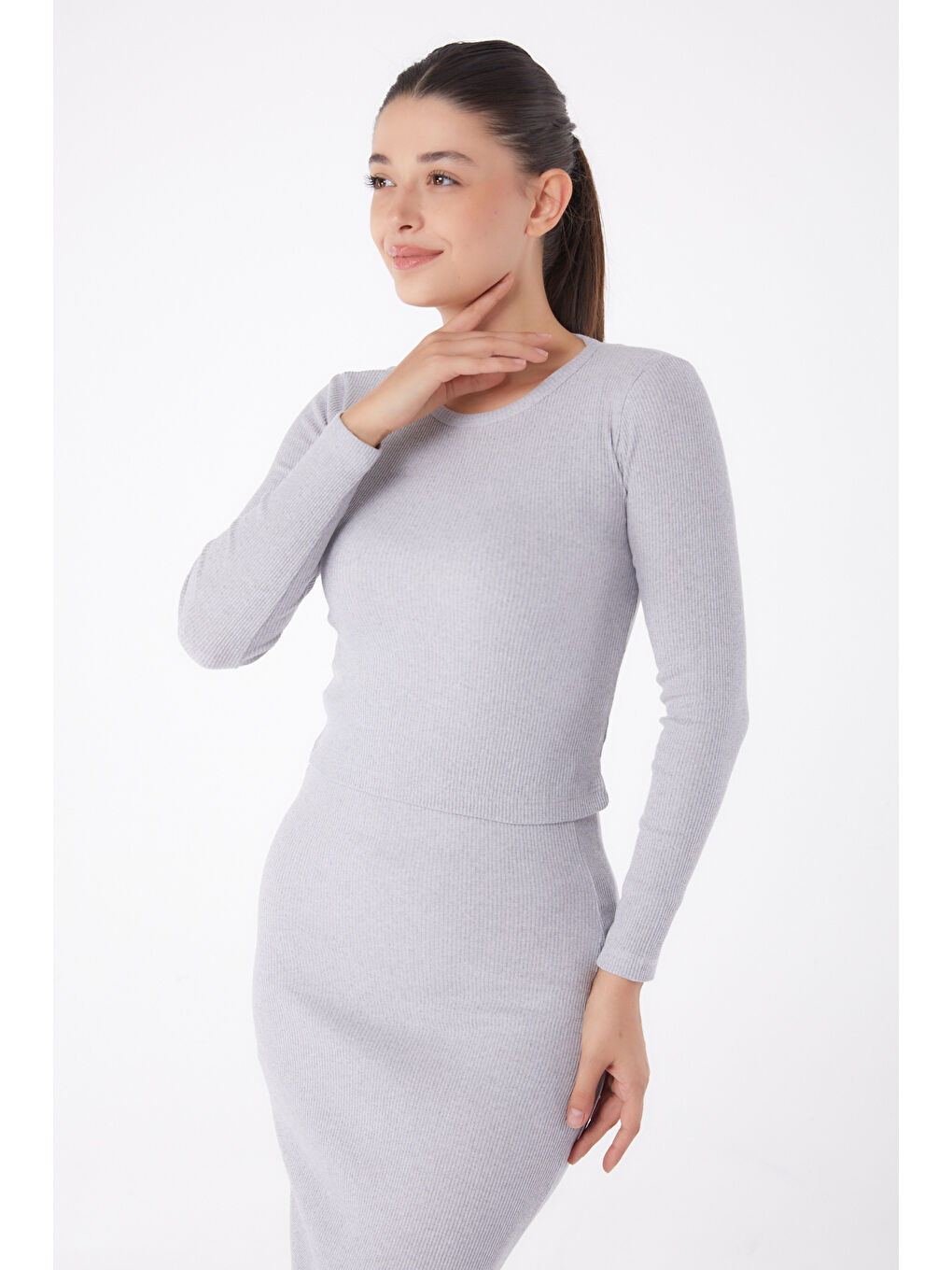 Yırtmaçlı İkili Takım Gri - 26124-1