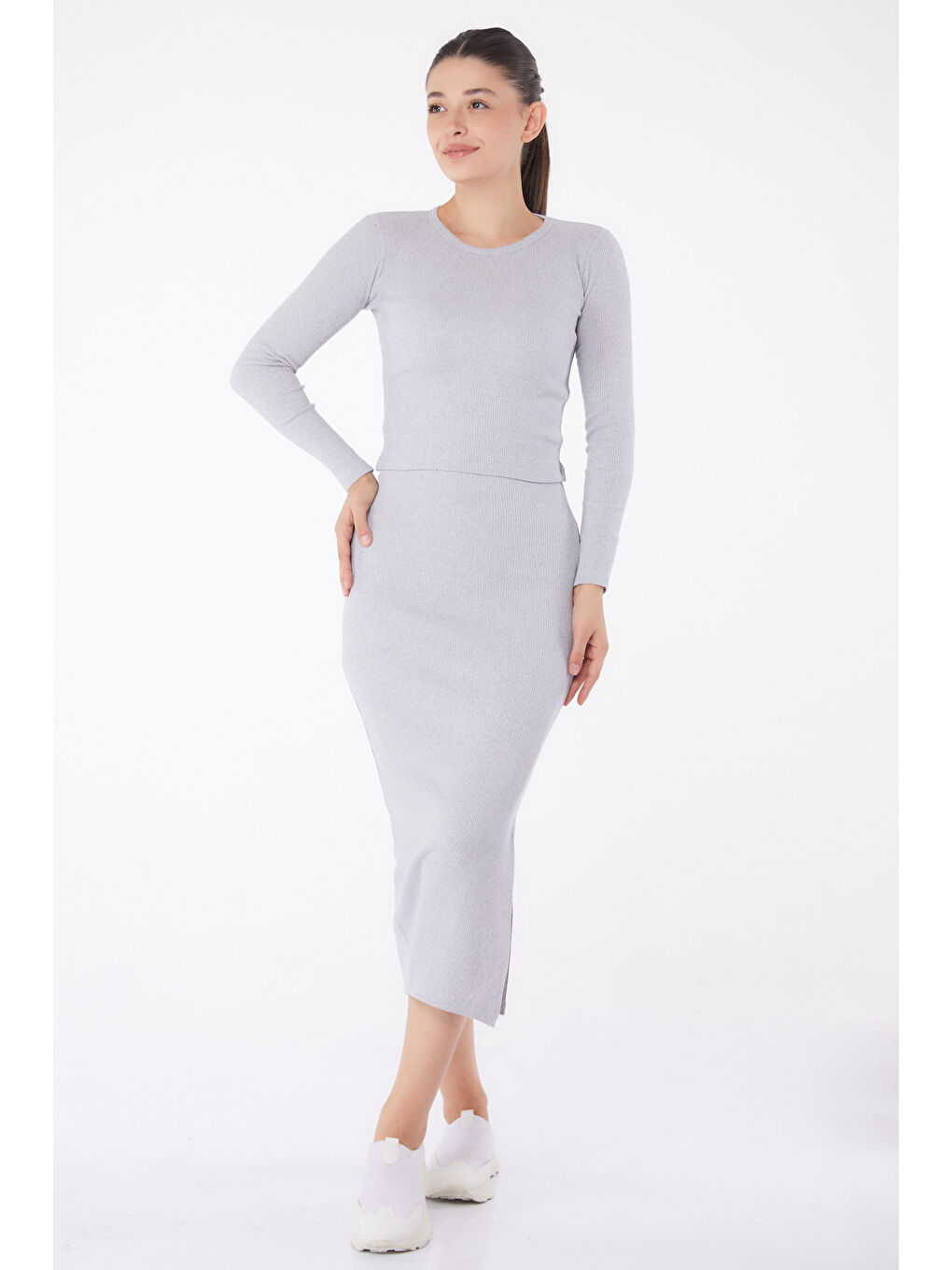 Yırtmaçlı İkili Takım Gri - 26124-2