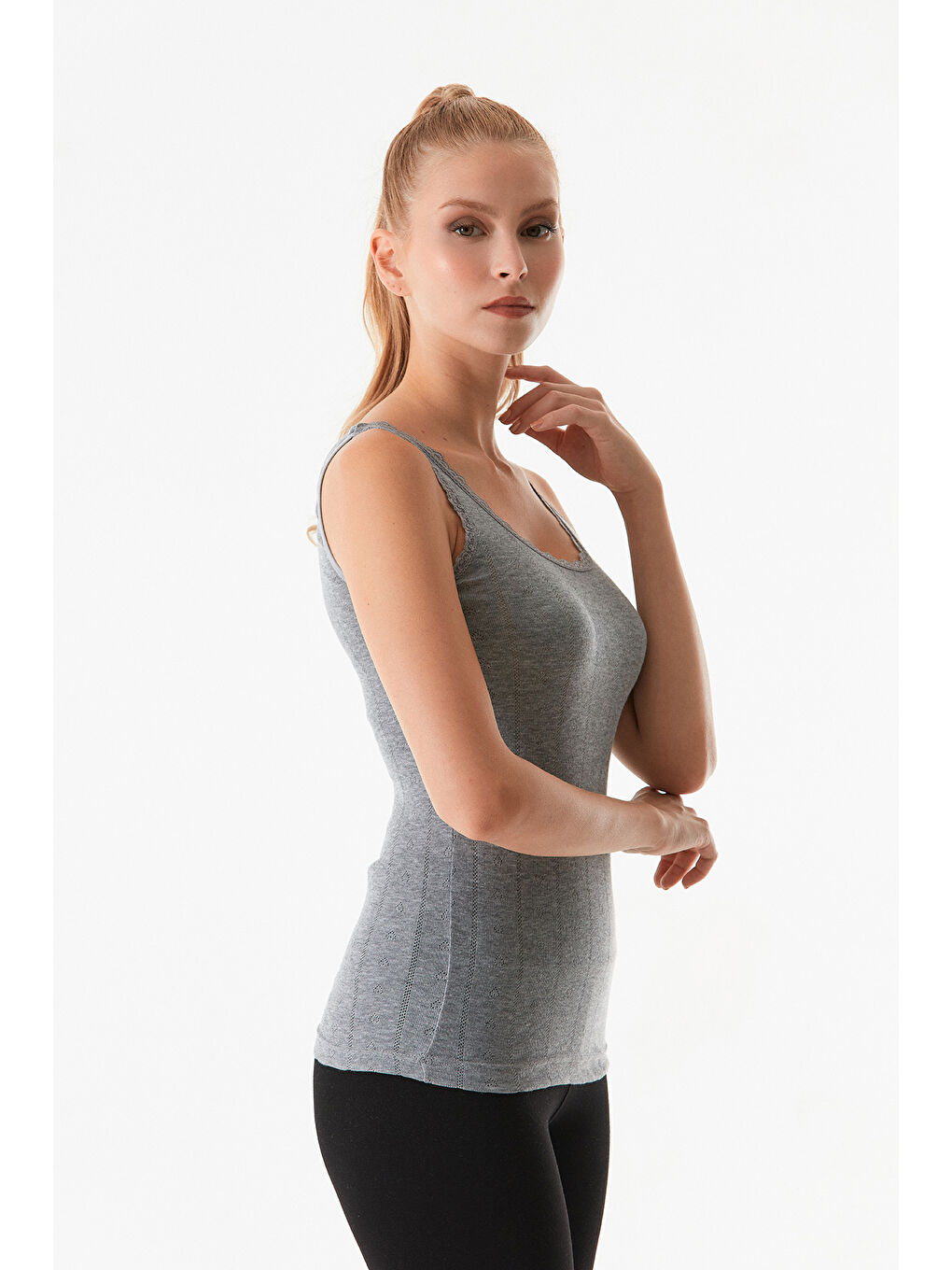 Gri Dantelli Kalın Askılı Atlet-3