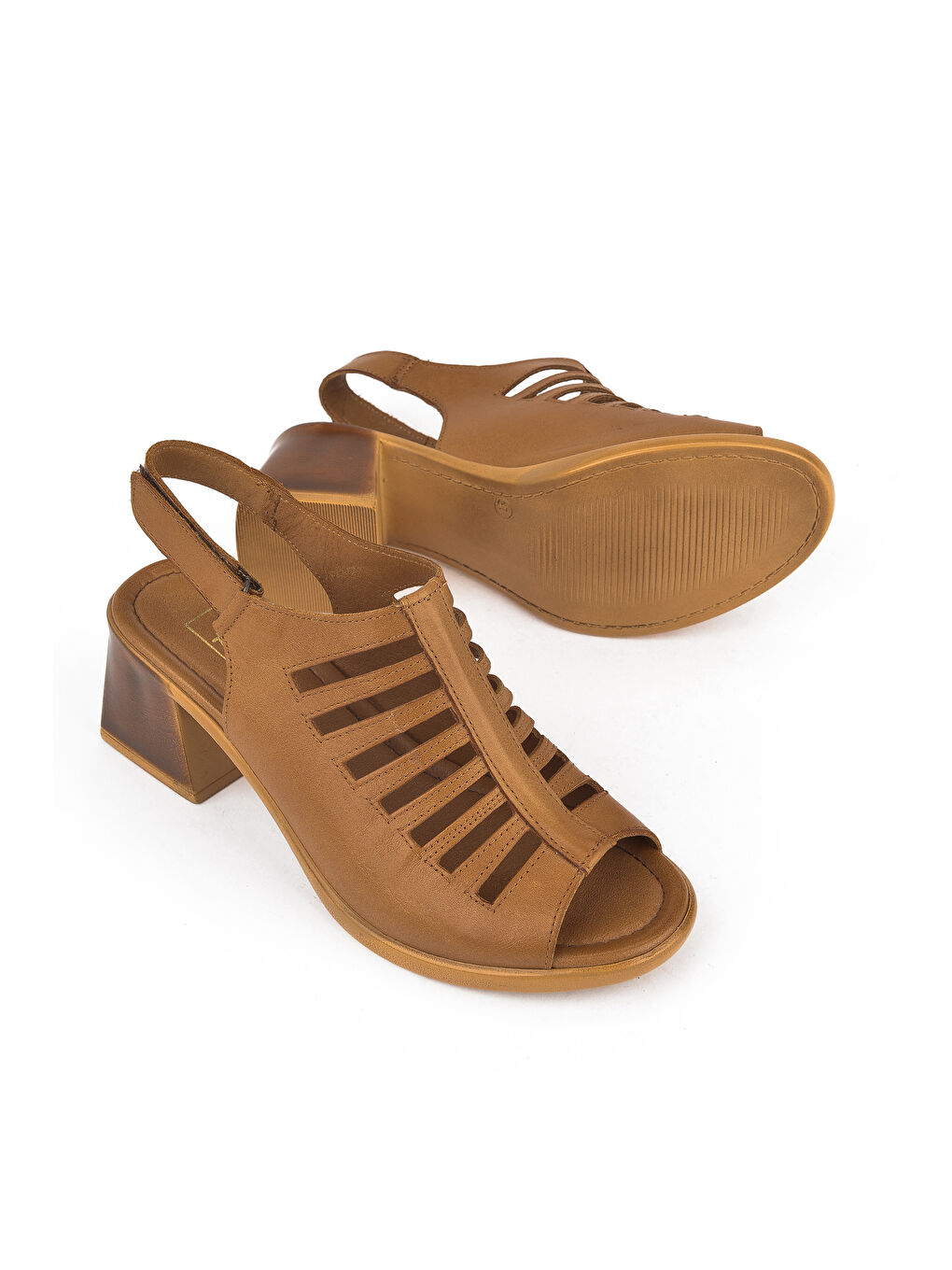 Kahverengi Kadın Hakiki Deri Topuklu Sandalet 151992Z12001 Taba-3
