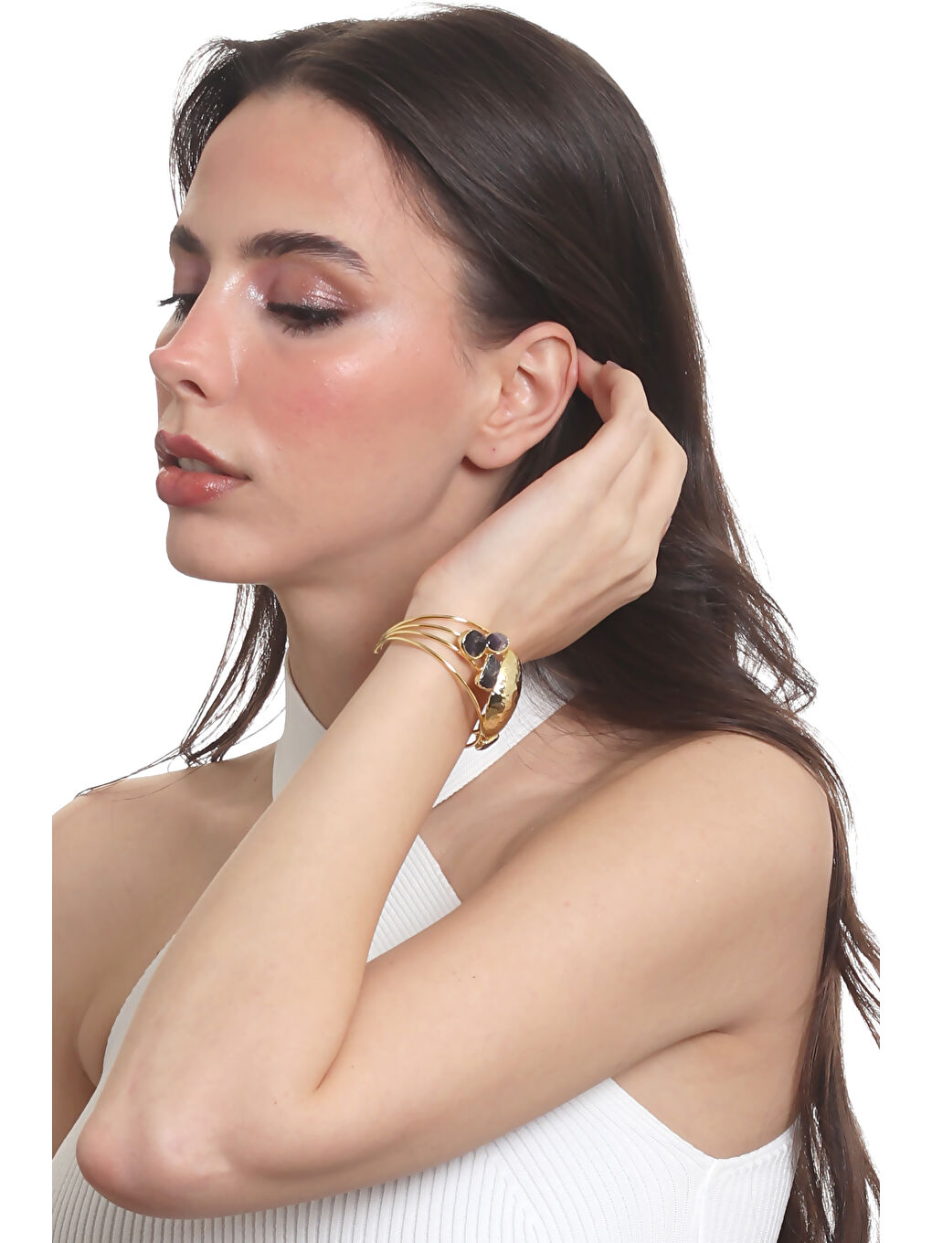 Karışık Kadın Ametist Doğal Taşlı Dört Telli El Yapımı Tasarım Bileklik-5