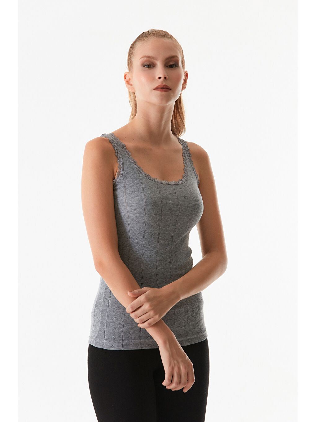 Gri Dantelli Kalın Askılı Atlet-4