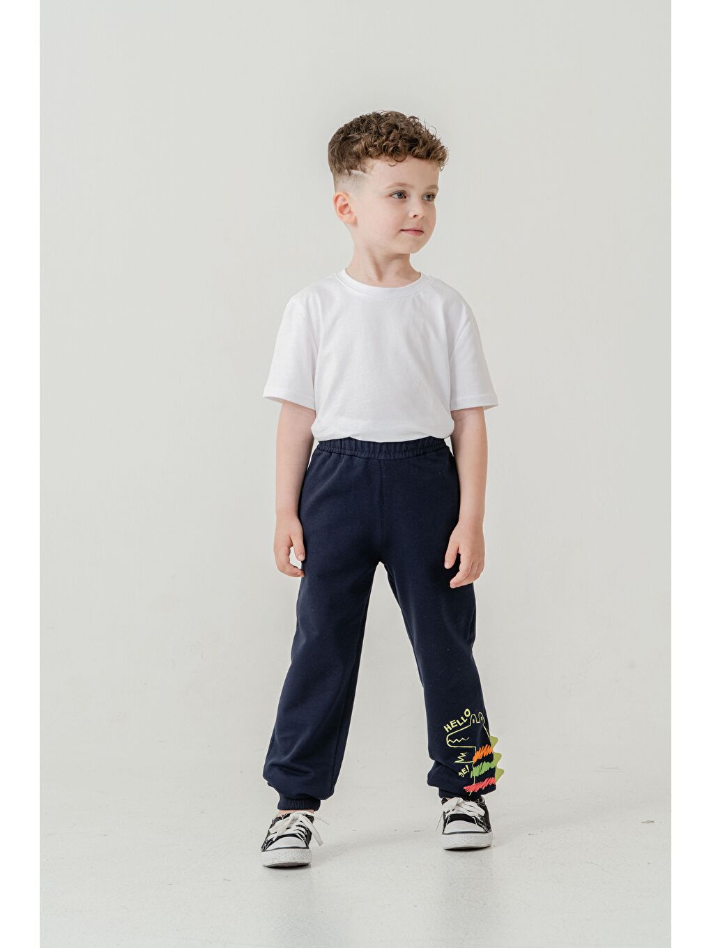 Lacivert Sol Alt Paça Baskılı Lazer Kesim Paça Ribalı Erkek Çocuk Eşofman Alt-2