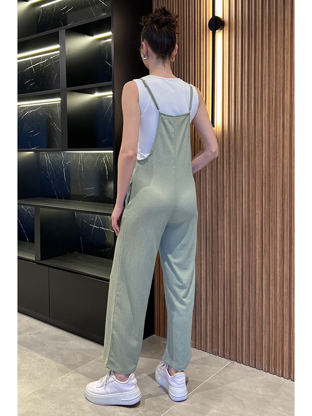 Haki Kadın Ayarlanabilir Askılı Bürümcük Tulum-2