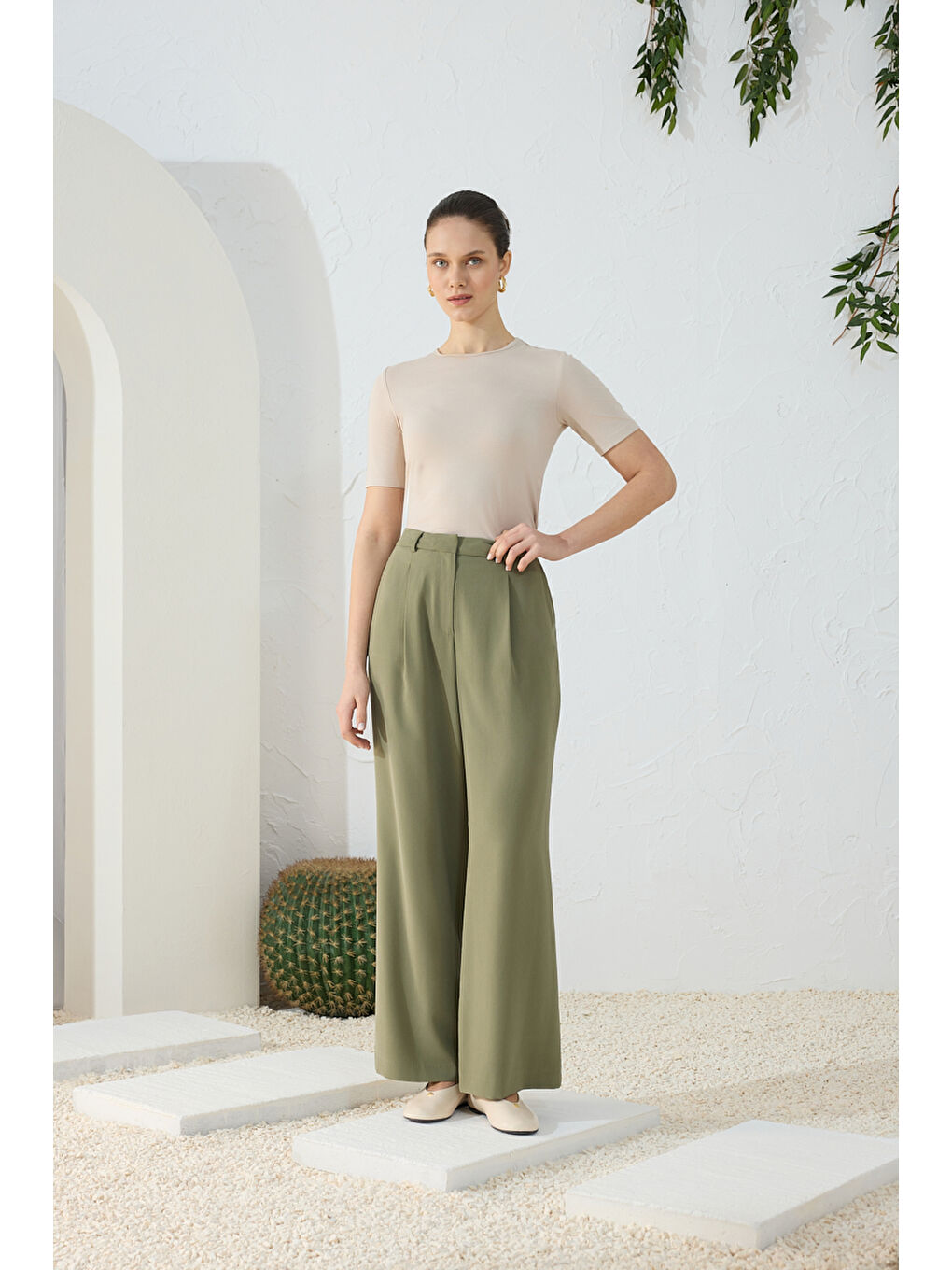 Haki Pileli Pantolon-2