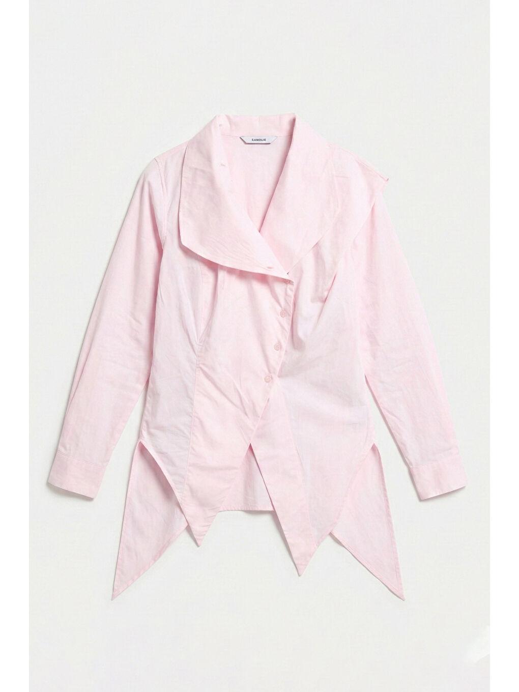 Kadın Pembe Renk Regular Fit Özel Yaka Detaylı Tasarım Gömlek-4