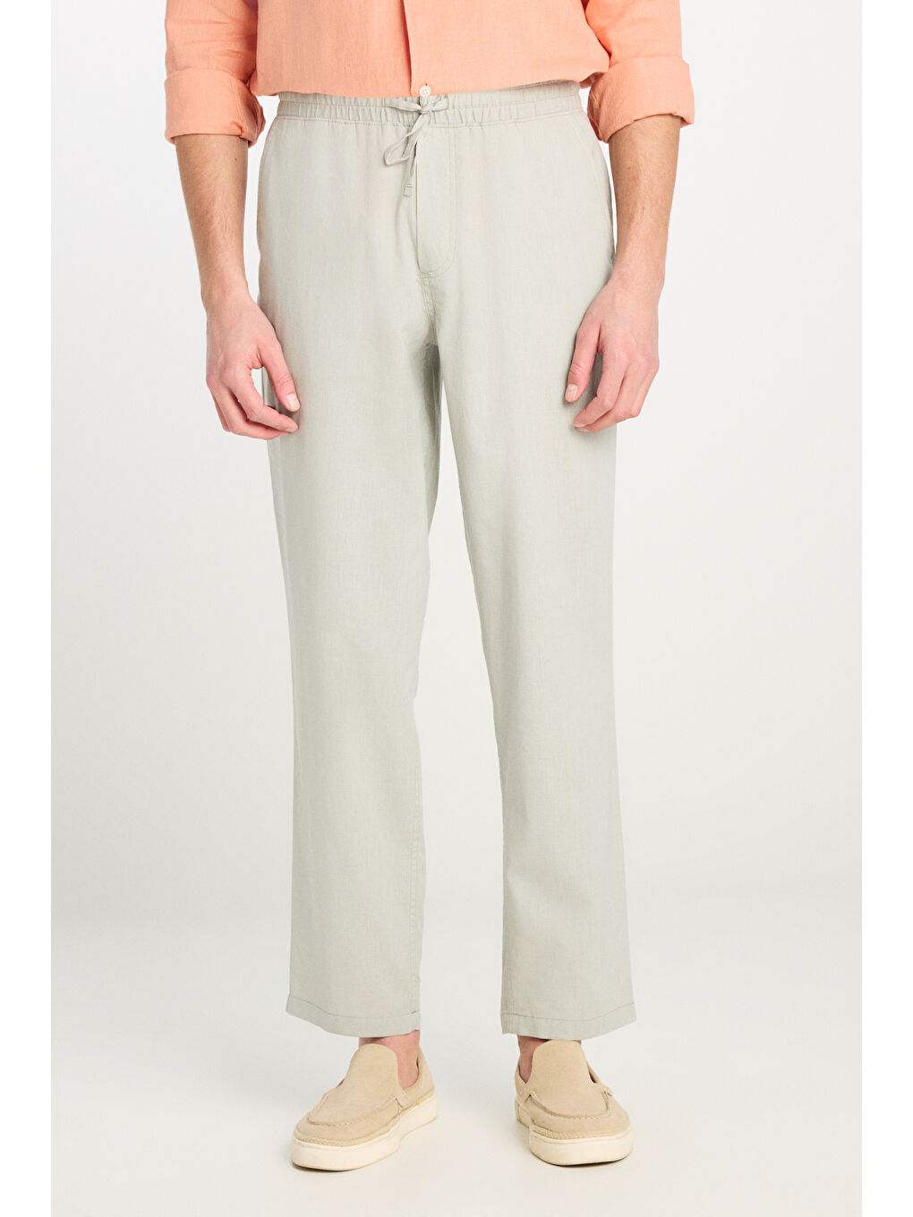 Regular Fit Normal Kesim Lastik Belli Keten Karışımlı Gri Pantolon-2