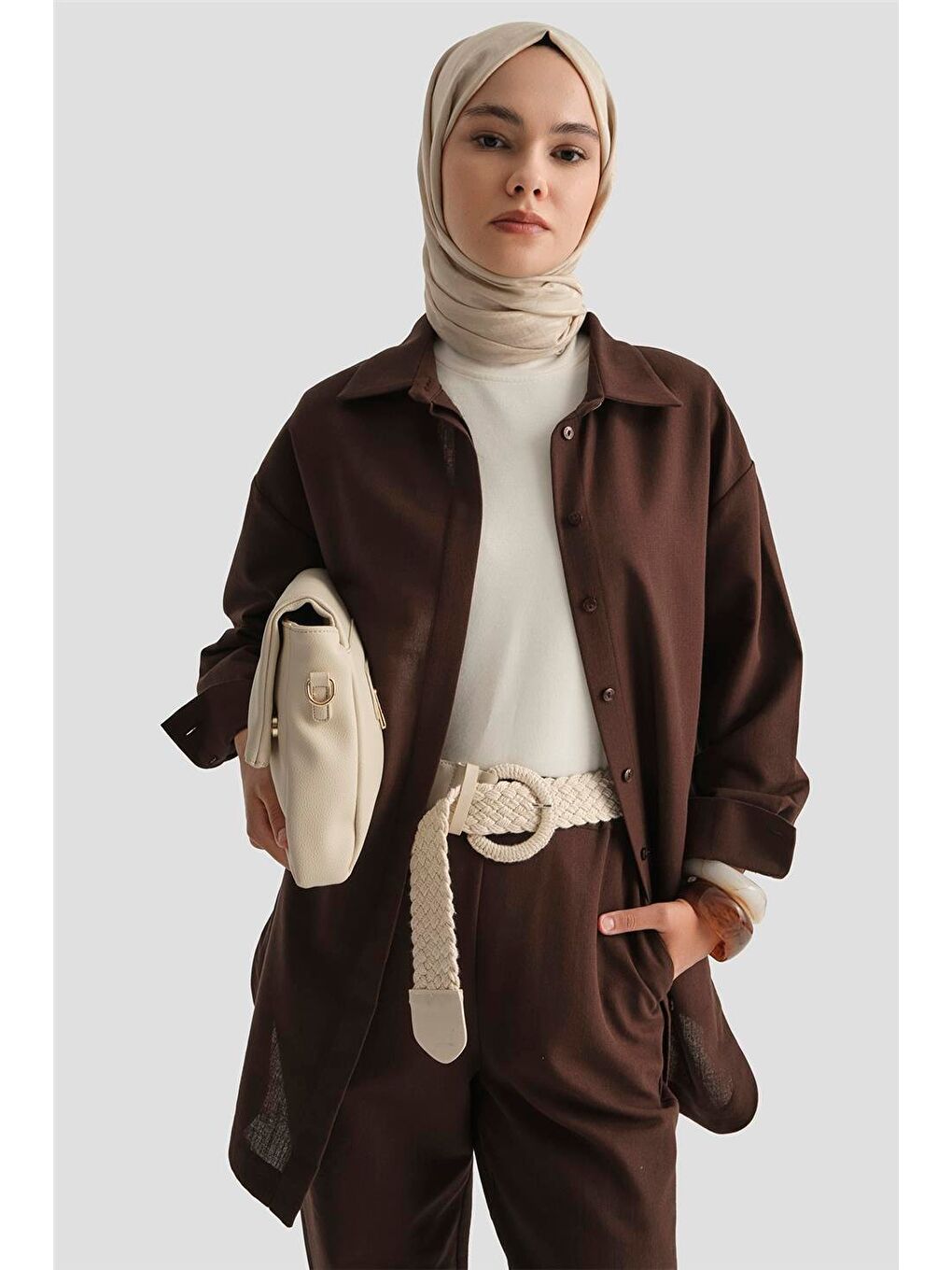 Kahverengi Keten Basic Takım 25Y6036 Kakao-1