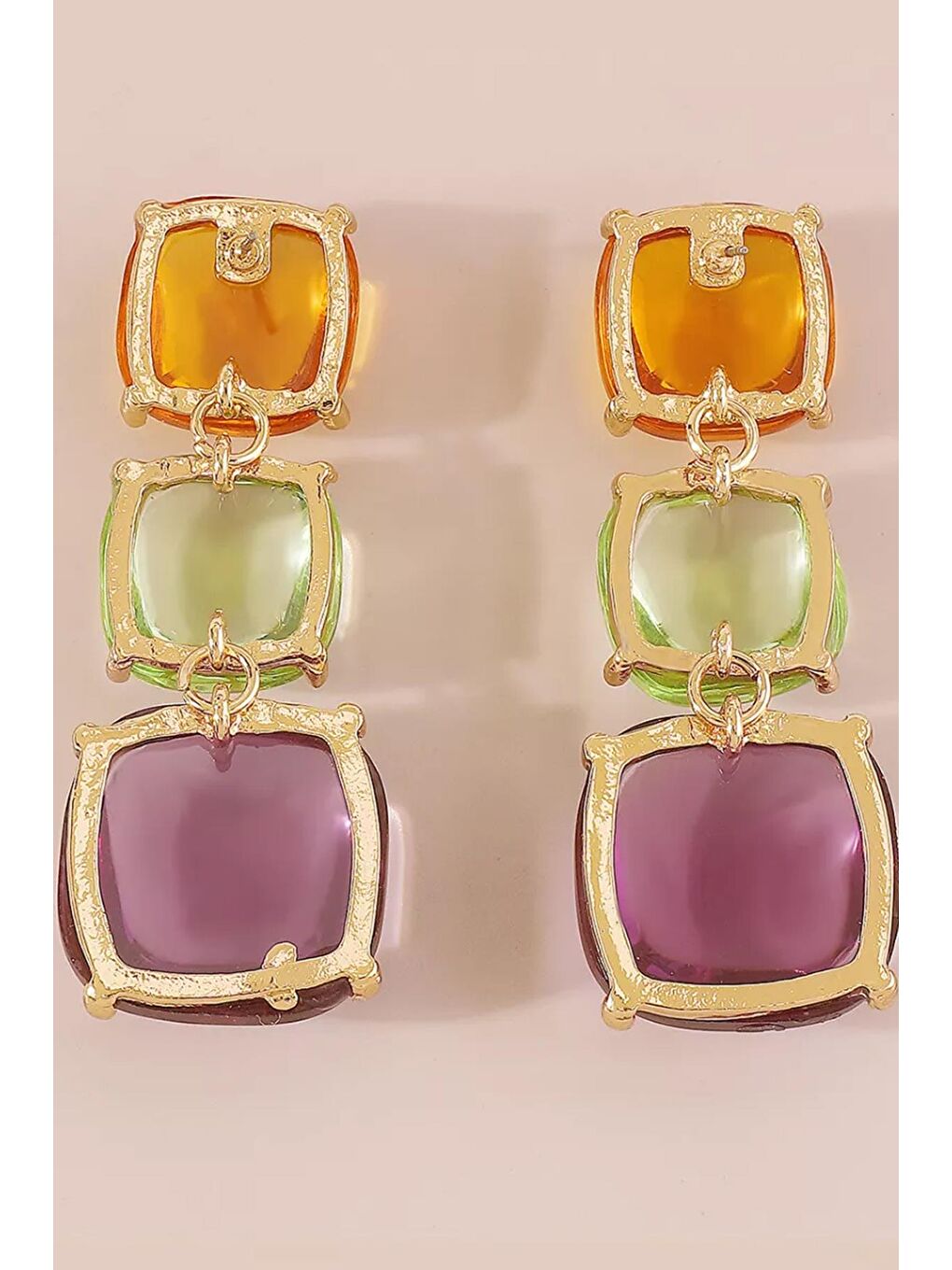 Karışık Üç Renkli Reçine Küpe-7