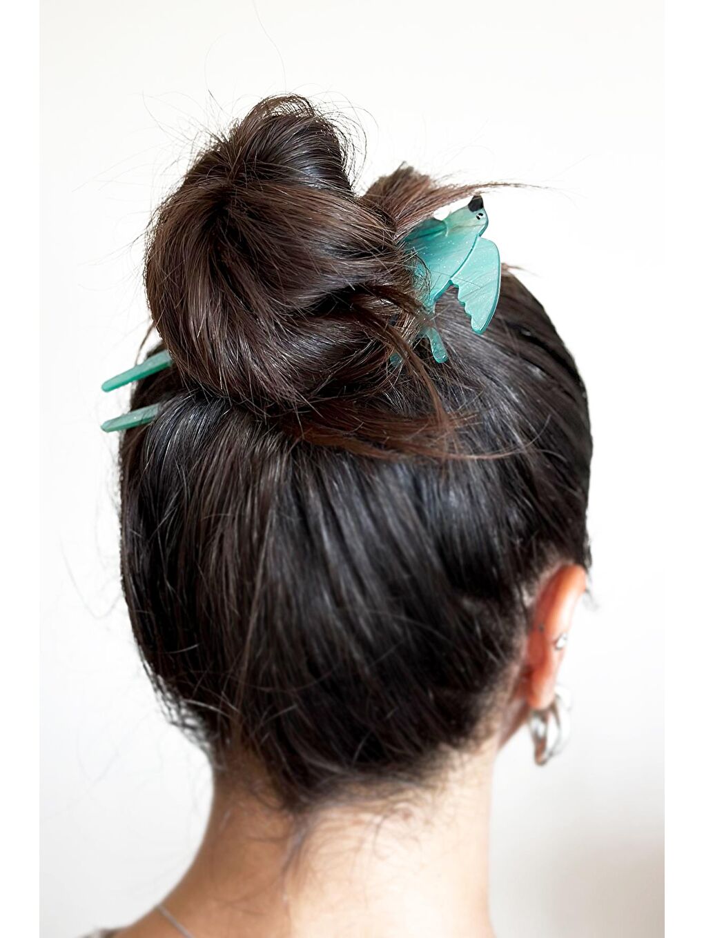 Yeşil Bahar Kırlangıç Fransız El Yapımı Lüks Kemik Çizik Görünümlü Topuz Tokası-6