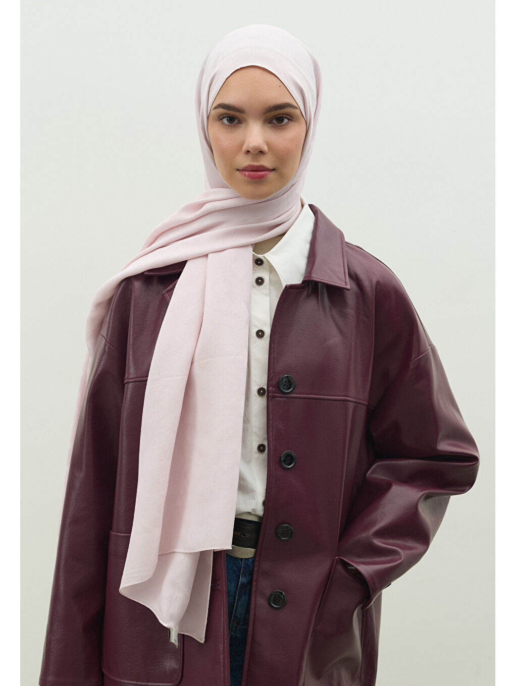 Pembe OSLO PAMUK FLOŞ JAKARLI ŞAL PUDRA