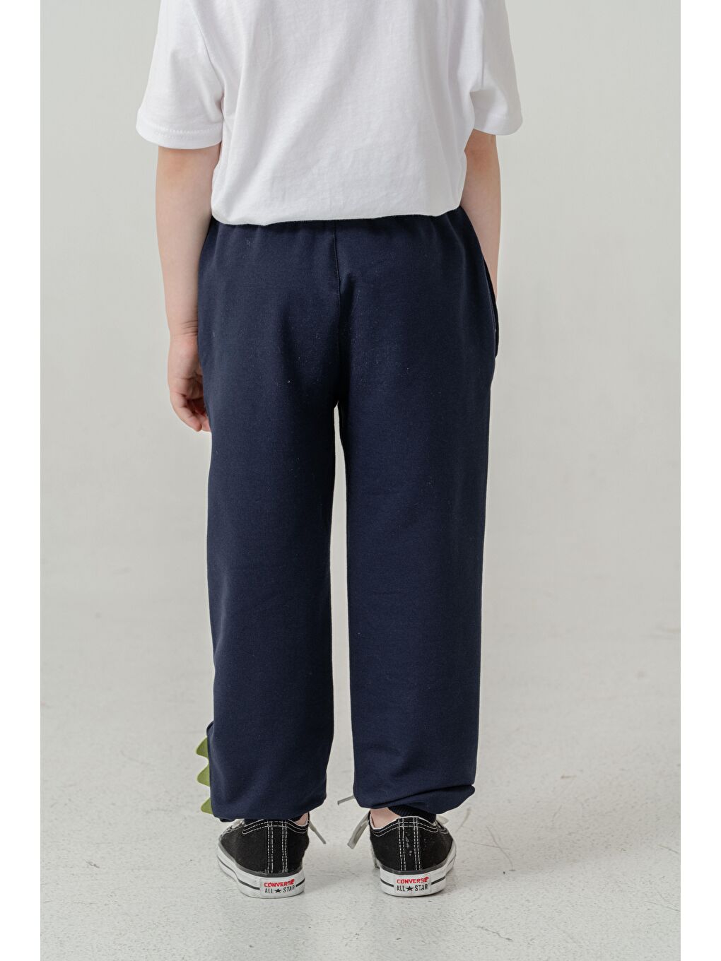 Lacivert Sol Alt Paça Baskılı Lazer Kesim Paça Ribalı Erkek Çocuk Eşofman Alt-5