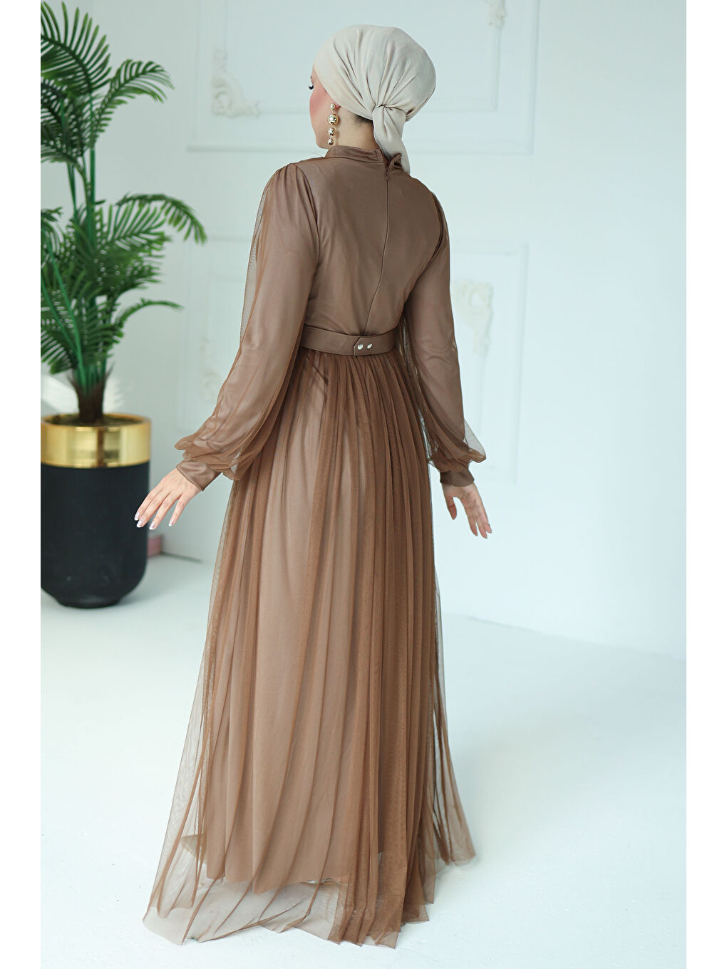 Bej Abiye Elbise Vizon - 26083-4