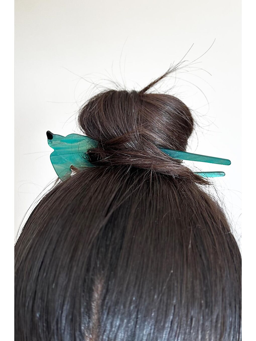 Yeşil Bahar Kırlangıç Fransız El Yapımı Lüks Kemik Çizik Görünümlü Topuz Tokası-8