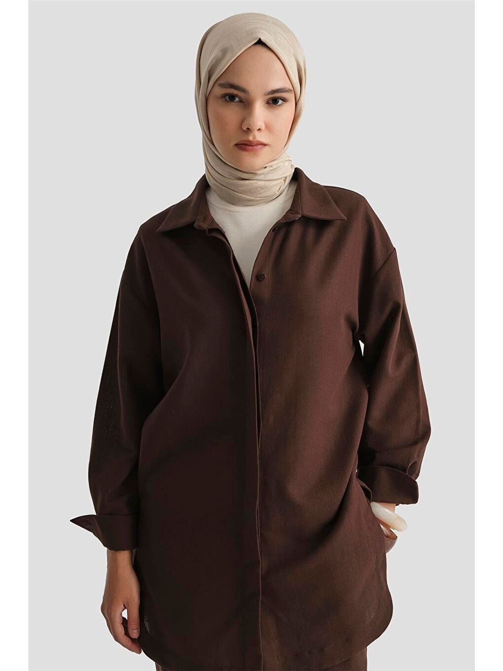 Kahverengi Keten Basic Takım 25Y6036 Kakao-3