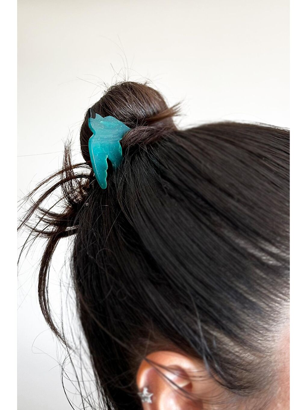 Yeşil Bahar Kırlangıç Fransız El Yapımı Lüks Kemik Çizik Görünümlü Topuz Tokası-9