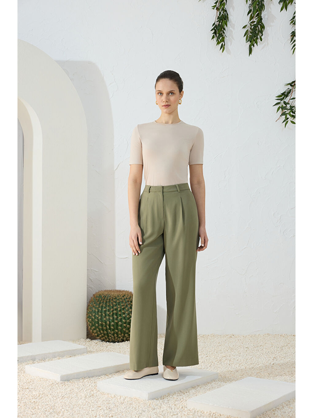 Haki Pileli Pantolon-3