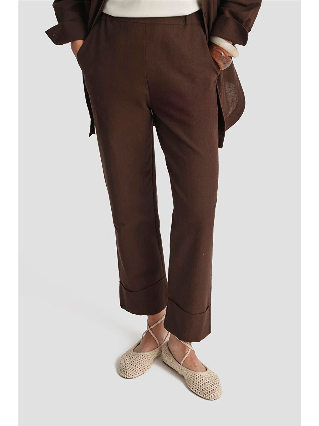 Kahverengi Keten Basic Takım 25Y6036 Kakao-4