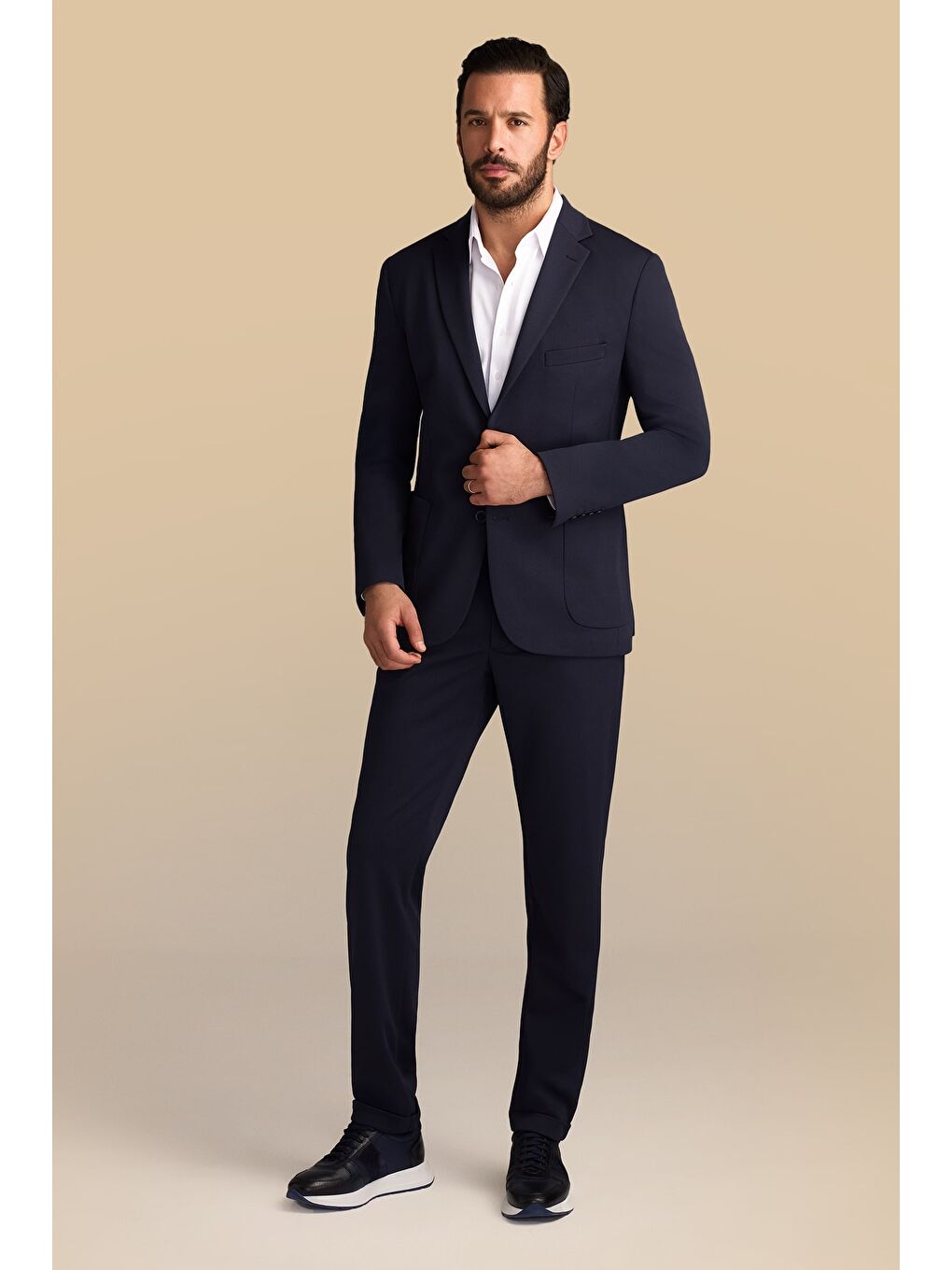 Lacivert Super Slim Fit Ekstra Dar Kesim Beli Lastikli İpli Takım Elbise
