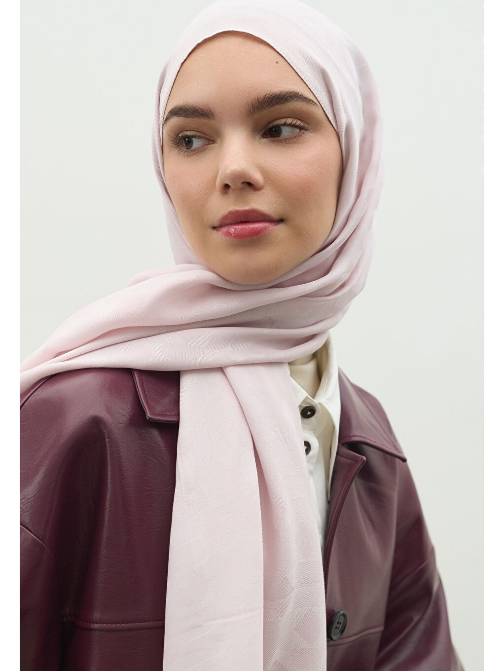 Pembe OSLO PAMUK FLOŞ JAKARLI ŞAL PUDRA-1